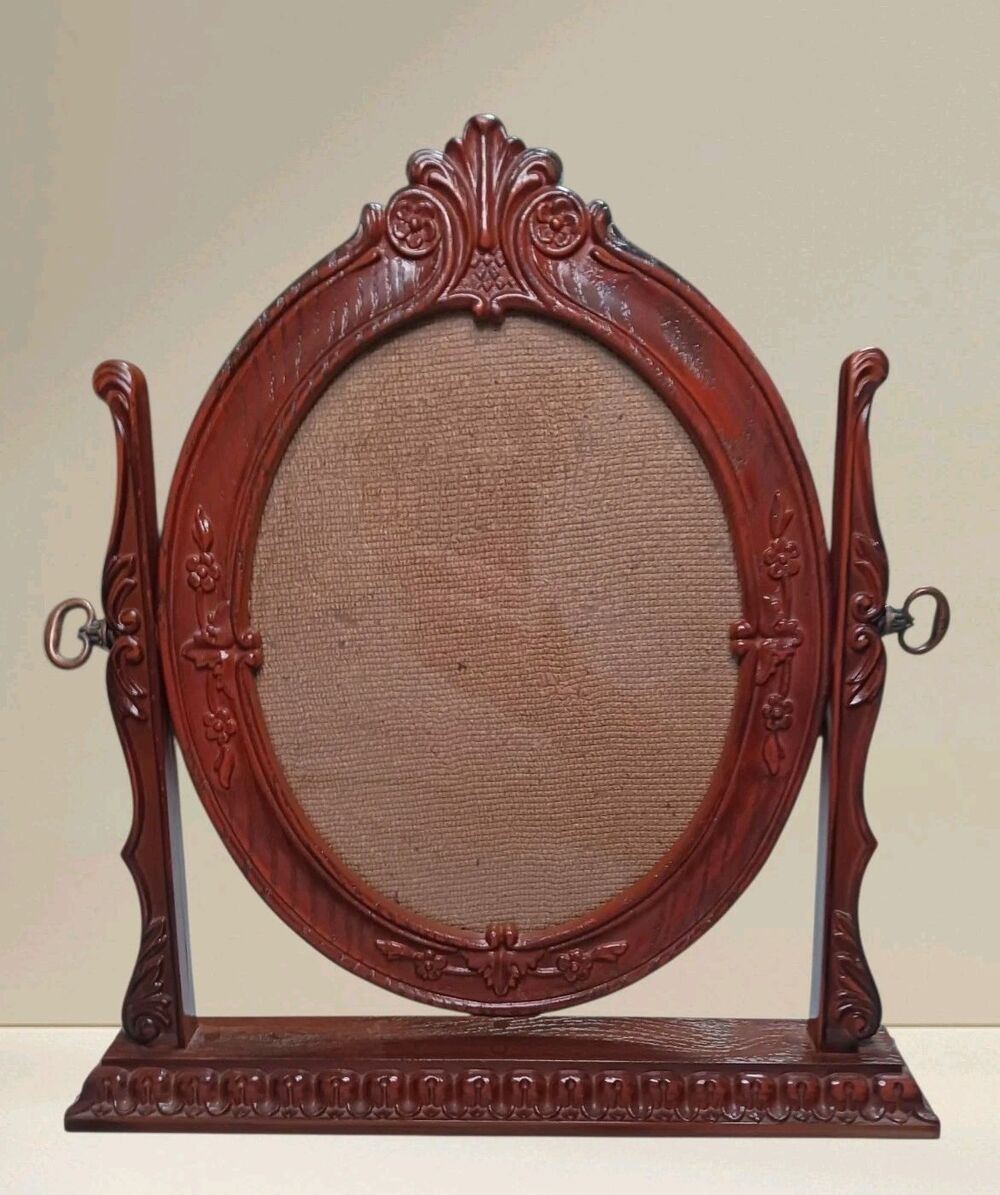 Vintage British Swivel Photo Frame 7x9 Oval Ornate Faux Mahogany Wood Victorian
